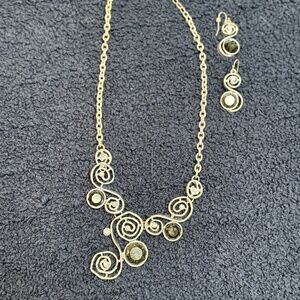 Silver & Black Scroll Necklace + Earrings Set